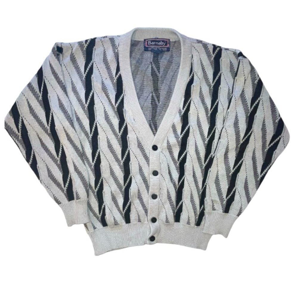 Vintage Barnaby Acrylic Cardigan Sweater Black And Grey 90s Size Large